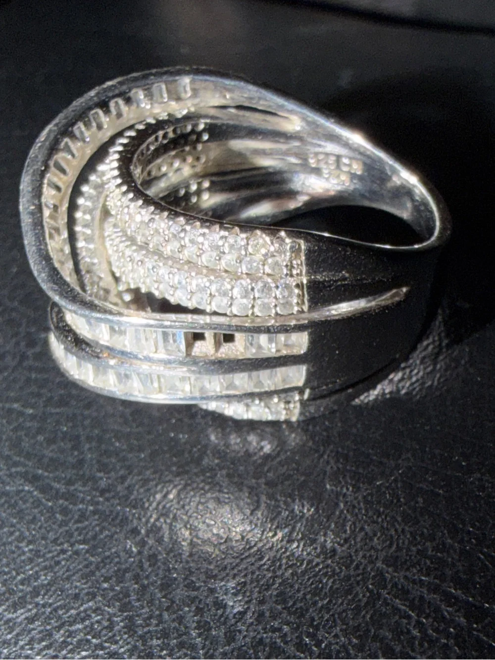 JTV CZ Rhodium over Sterling Silver Multi-Row Wave Ring - Size 7